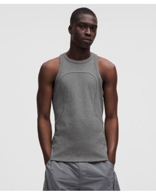 lululemon athletica Gray – Ribbed Cotton Tight-Fit Tank Top Slnsh Collection – – Size Large for men