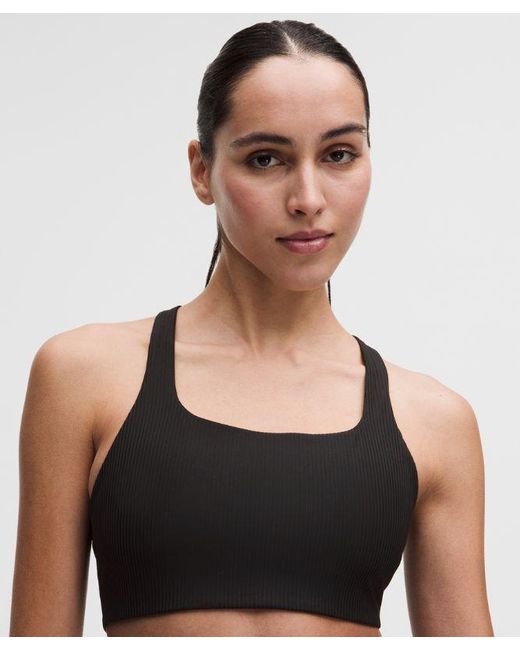 lululemon athletica Black – All-Time Hero Ribbed Sports Bra Medium Support, B/C Cup – – Size Large