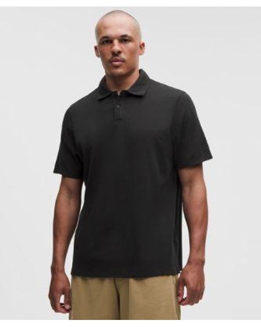lululemon athletica Black – Pique Short-Sleeve Polo Shirt – Cotton-Blend – – Size Large for men