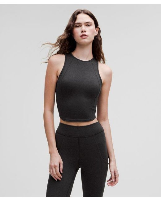 lululemon athletica Black Softy Suedey Crewneck Cropped Tank Top