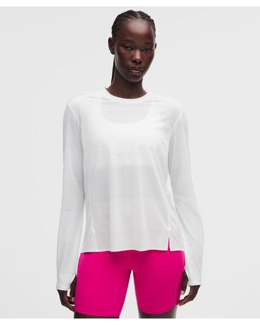 lululemon athletica White – Fast And Free Long-Sleeve Shirt Perforated Stripe – – Size Large