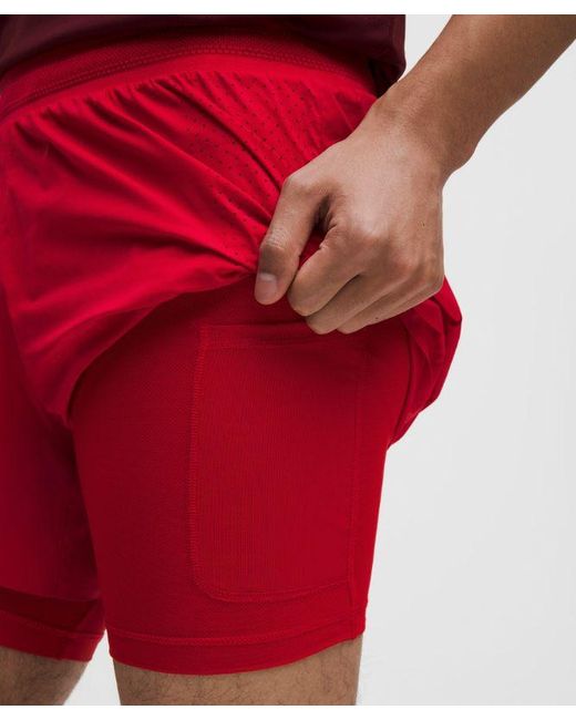 lululemon athletica Red – Perforated Lined Running Shorts – 5" – /Neon – Size Large for men