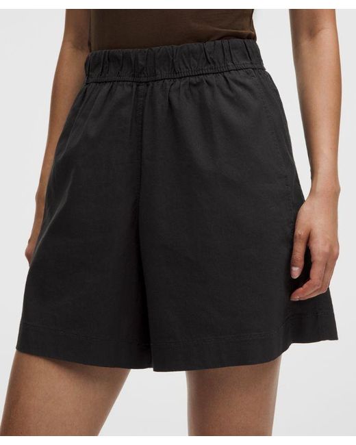 lululemon athletica Black – Lululinen High-Rise Relaxed-Fit Shorts – 7" – – Size Large