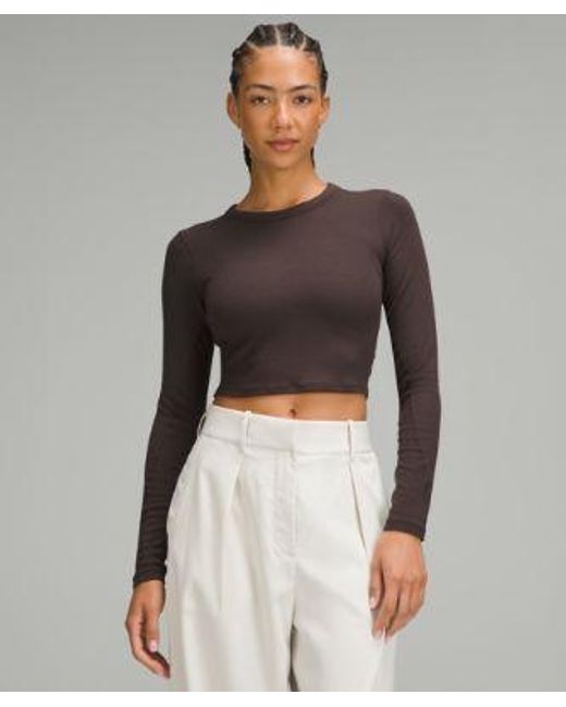 lululemon athletica Gray Hold Tight Straight-Hem Cropped Long-Sleeve Shirt