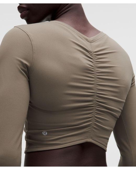 lululemon athletica Gray – All It Takes Centre-Ruched V-Neck Long-Sleeve Shirt – – Size 14