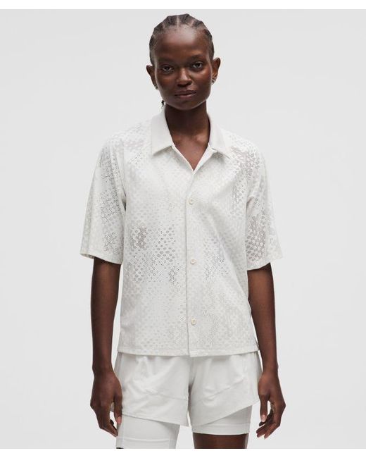lululemon athletica White – Jacquard-Mesh Short-Sleeve Shirt Slnsh Collection – – Size Large