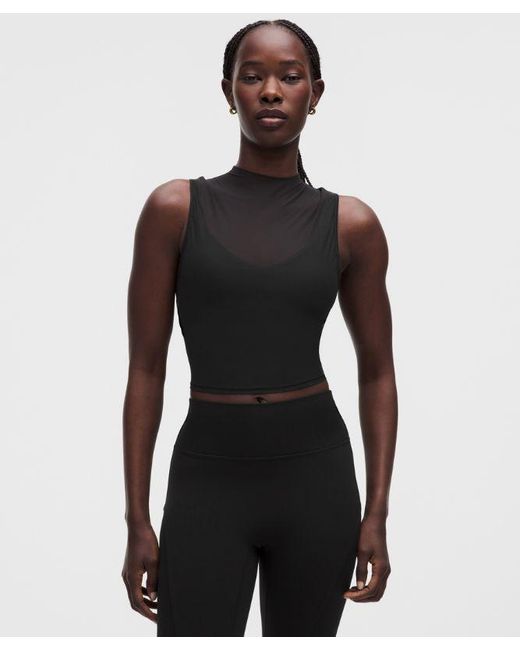 lululemon athletica Black Nulu And Mesh-Overlay Cropped Studio Tank Top