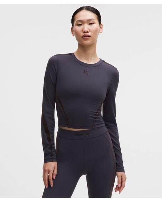 lululemon athletica Blue – Wunder Train Cropped Long-Sleeve Shirt Flocked – – Size 4