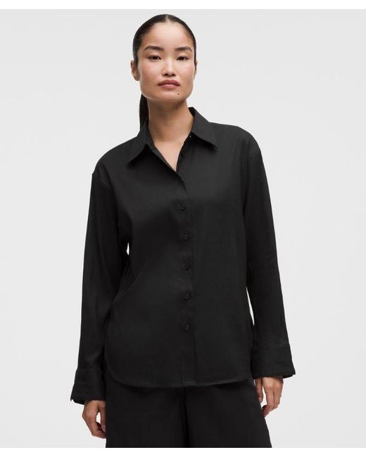 lululemon athletica Black – Lululinen Relaxed-Fit Long-Sleeve Button Up – – Size Large