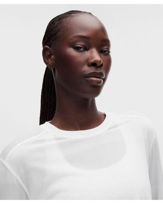 lululemon athletica White – Fast And Free Long-Sleeve Shirt Perforated Stripe – – Size Large