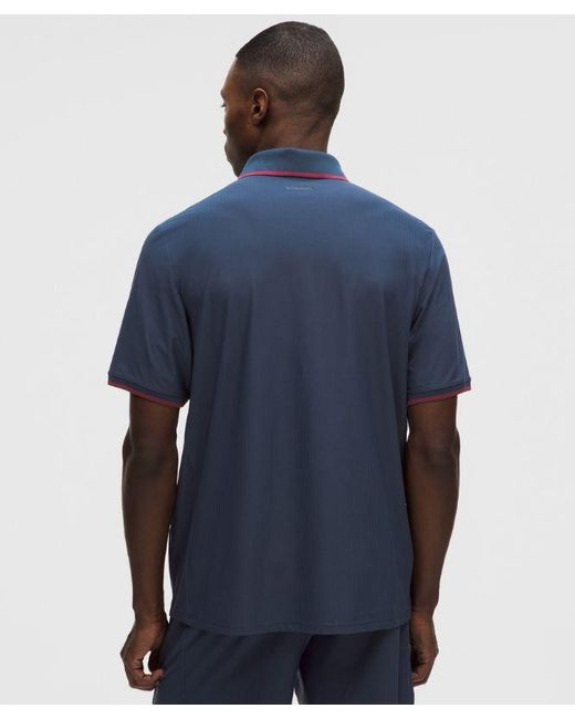 lululemon athletica Blue Uv-Protective Striped Mesh Tennis Polo Shirt for men