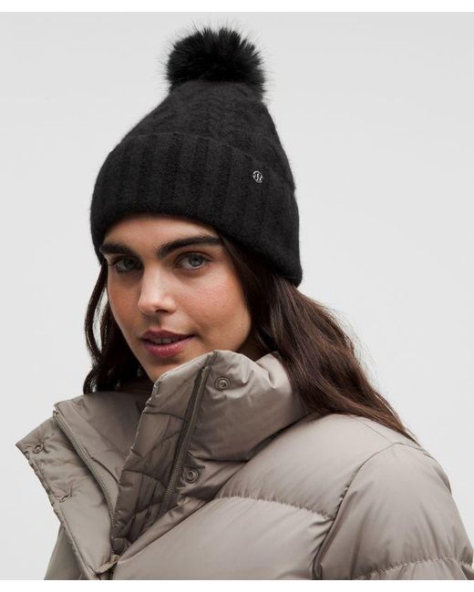 lululemon athletica Black Alpaca Wool-Blend Cable-Knit Pom Beanie
