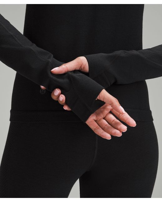 lululemon athletica Black Merino Wool-Blend Base Layer Half Zip