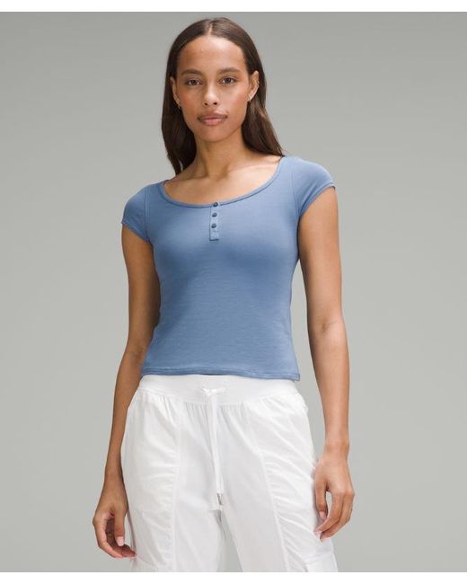 lululemon athletica Blue Cap-sleeve Henley T-shirt
