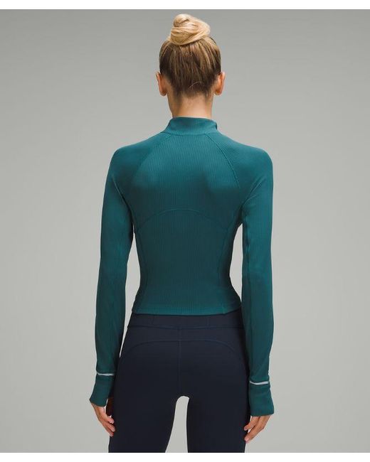 lululemon athletica It's Rulu Ribbed Cropped Half Zip Sweatshirt - Color Green - Size 0