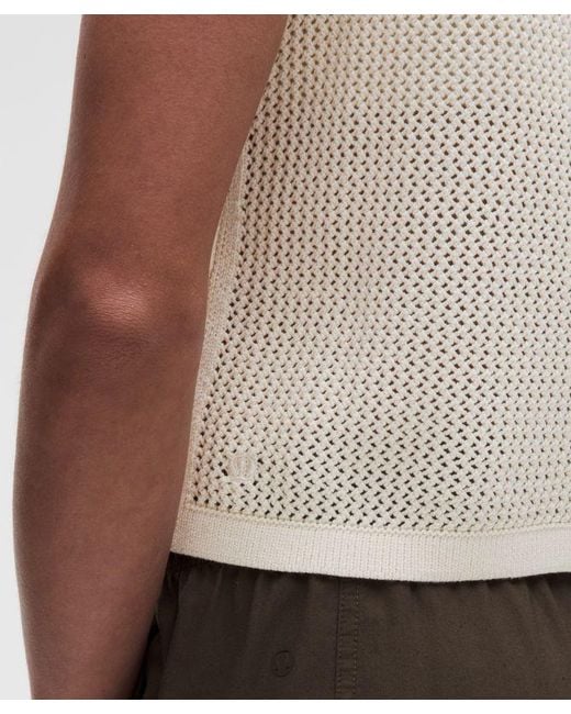 lululemon athletica White Cotton Crochet Mesh Tank Top