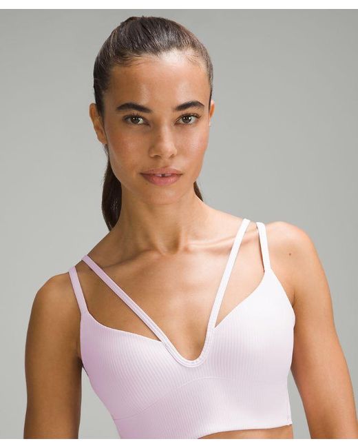 lululemon athletica Gray Like A Cloud Strappy Longline Ribbed Bra Light Support, B/c Cup