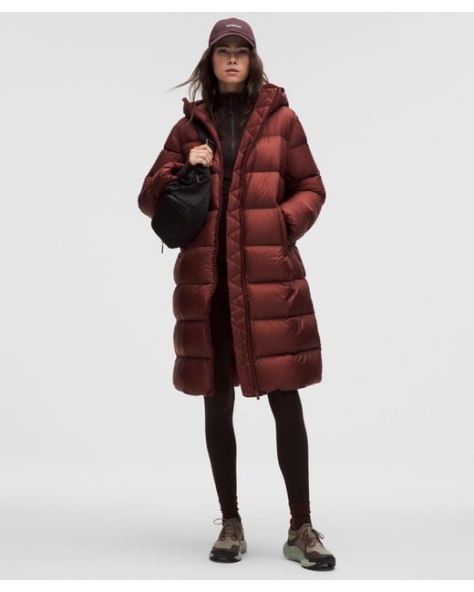lululemon Women's Red Featherweight 900-Down-Fill Long Puffer Jacket