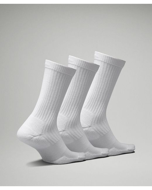 lululemon athletica Metallic Daily Stride Ribbed Comfort Crew Socks 3 Pack - Color White - Size L for men