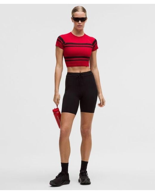 lululemon athletica Red – Swiftly Tech Cropped Short-Sleeve Shirt 2.4 Stripe – – Size 4