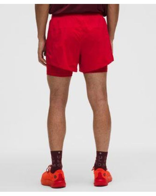 lululemon athletica Red – Perforated Lined Running Shorts – 5" – /Neon – Size Large for men
