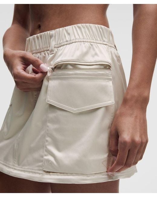lululemon athletica Natural – Stretch Satin Mid-Rise Cargo Mini Skirt – – Size Large