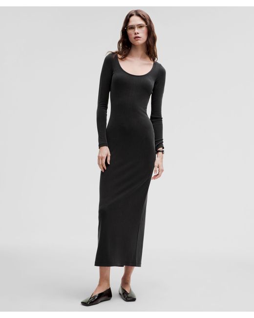 lululemon athletica Black Drapey Softstreme Long-Sleeve Maxi Dress