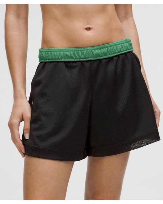 lululemon athletica Black Double-Layered Mesh Mid-Rise Short 5"
