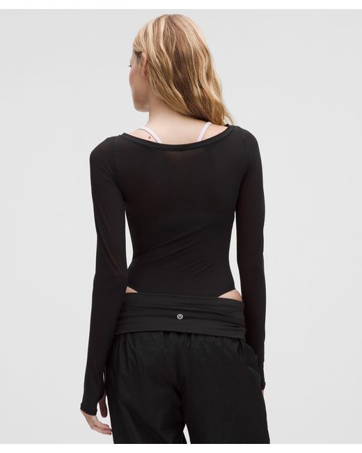 lululemon athletica Black Wundermost Ultra-Soft Nulu Mesh Boatneck Long-Sleeve Bodysuit