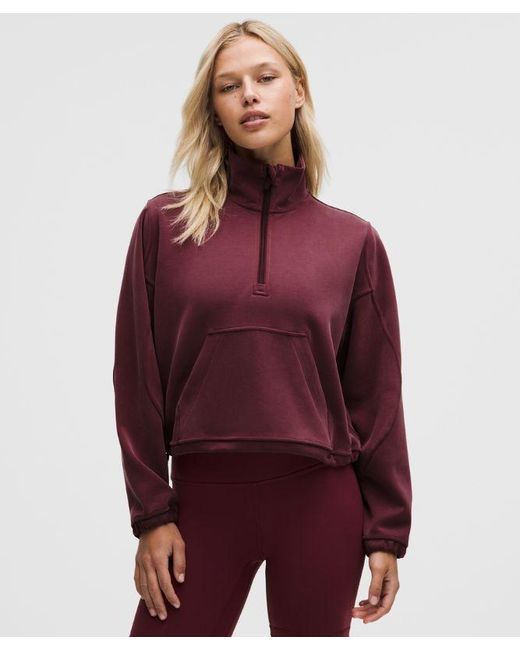 lululemon athletica Red – Brushed Softstreme Half Zip Sweatshirt – Color Burgundy/ – Size 10