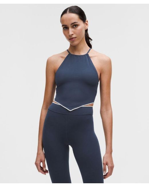 lululemon athletica Blue Stitch Trim Halter Tank Top