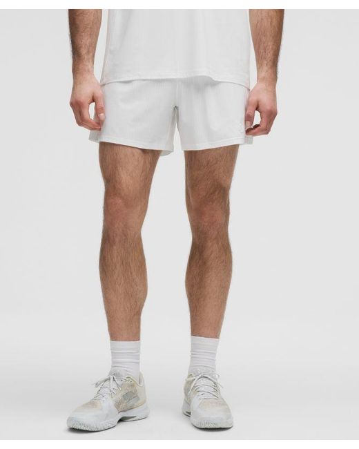 lululemon athletica White Striped Mesh Tennis Short 5" for men