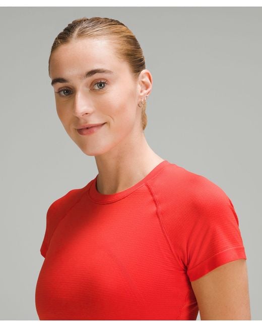 lululemon athletica Swiftly Tech Cropped Short-sleeve Shirt 2.0 in Red