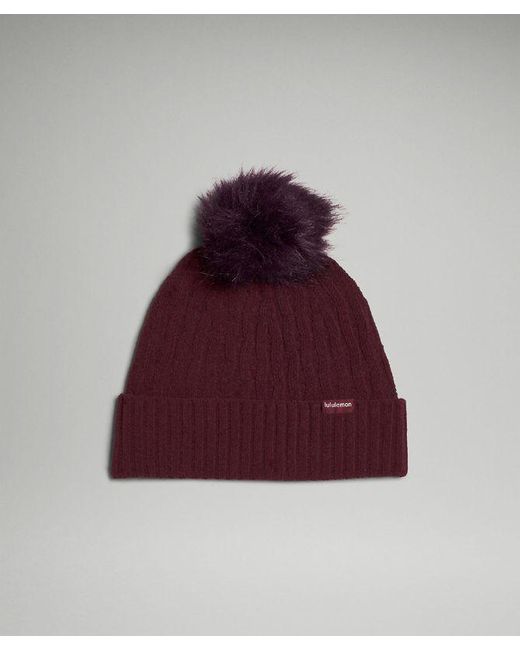 lululemon athletica Red – Cable Knit Pom Beanie Hat – Color Burgundy