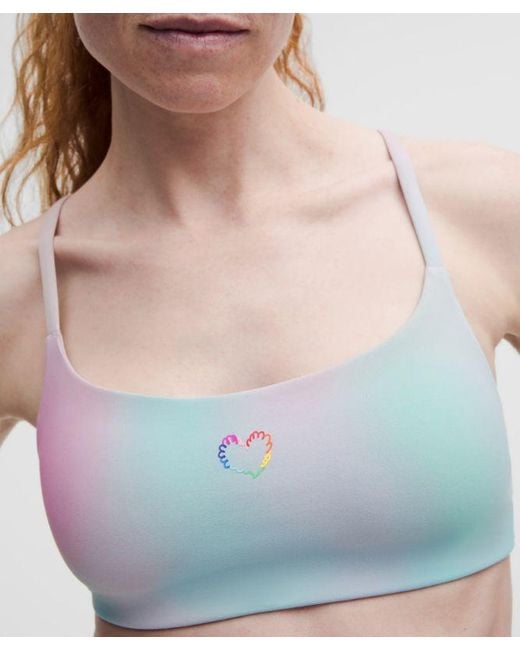 lululemon athletica Blue – Wunder Train Strappy Racer Sports Bra Light Support, A/B Cup – Color Printed – Size 14