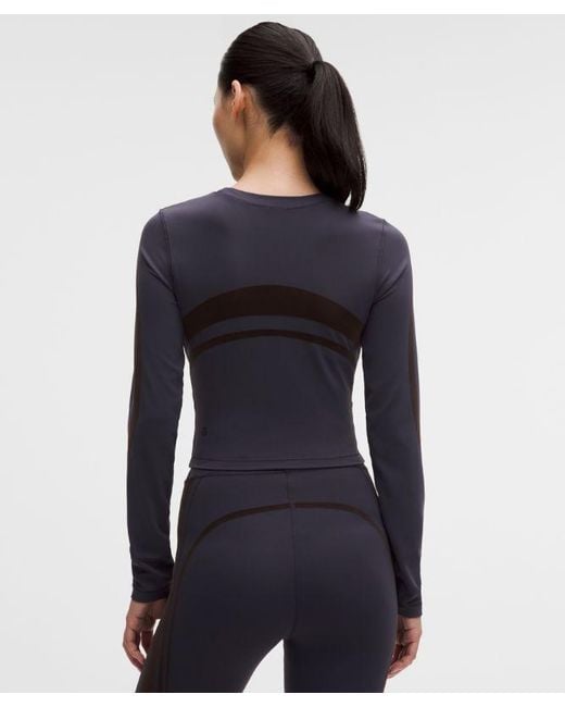 lululemon athletica Blue – Wunder Train Cropped Long-Sleeve Shirt Flocked – – Size 4