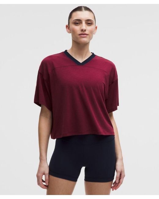 lululemon athletica Red – Jersey Training V-Neck T-Shirt – Color Burgundy/ Burgundy/ – Size Large