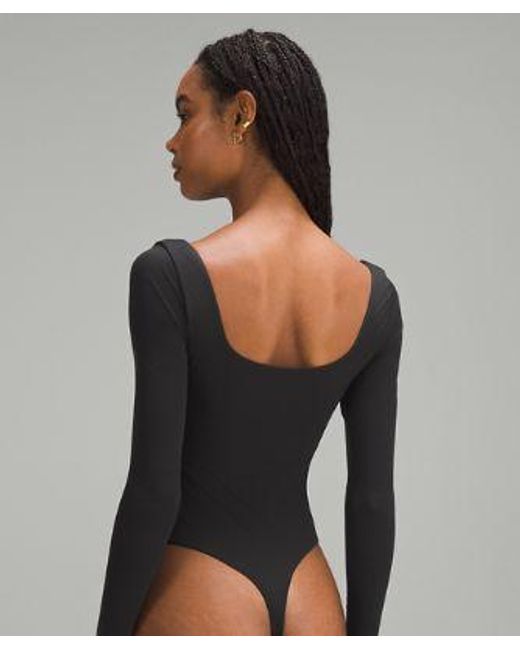 lululemon athletica Gray Wundermost Ultra-Soft Nulu Square-Neck Long-Sleeve Bodysuit
