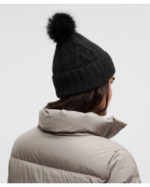 lululemon athletica Black Alpaca Wool-Blend Cable-Knit Pom Beanie