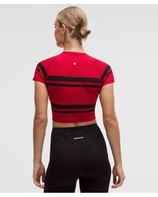 lululemon athletica Red – Swiftly Tech Cropped Short-Sleeve Shirt 2.4 Stripe – – Size 4
