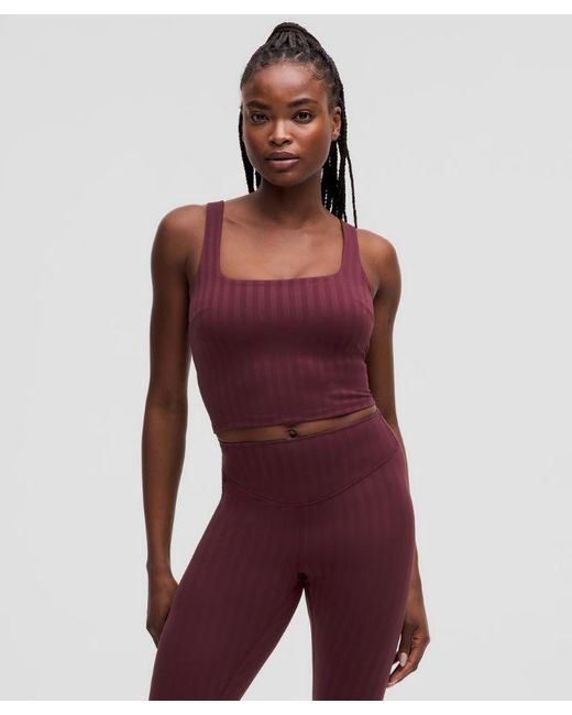 lululemon athletica Red Wunder Under Cropped Tank Top Light Support, C/D Cup Tonal Stripe