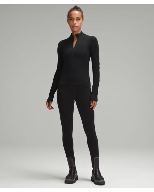 lululemon athletica Black Merino Wool-Blend Base Layer Half Zip