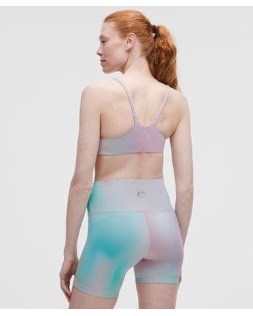 lululemon athletica Blue – Wunder Train Strappy Racer Sports Bra Light Support, A/B Cup – Color Printed – Size 14