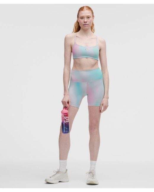 lululemon athletica Blue – Wunder Train Strappy Racer Sports Bra Light Support, A/B Cup – Color Printed – Size 14