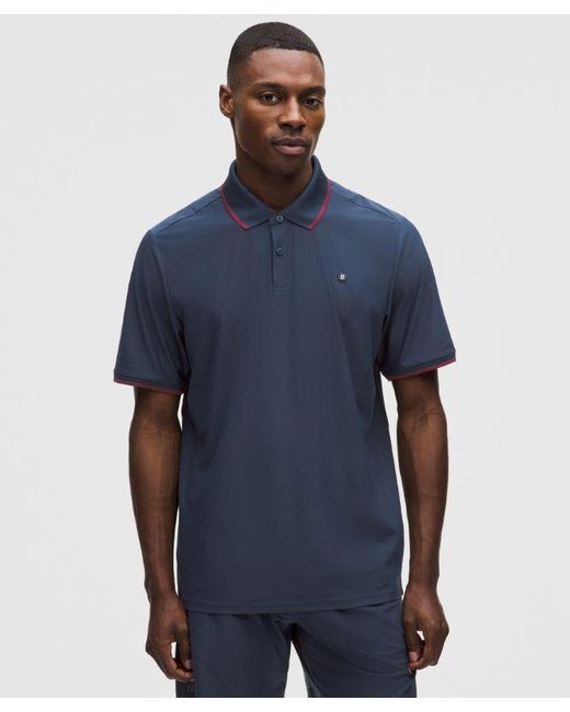 lululemon athletica Blue Uv-Protective Striped Mesh Tennis Polo Shirt for men