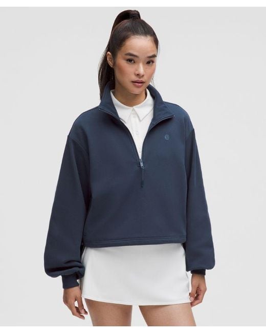 lululemon athletica Blue – Cotton Terry Tennis Half Zip Long-Sleeve Top – – Size Small