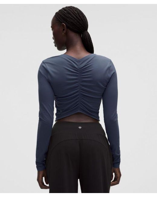 lululemon athletica Blue – All It Takes Centre-Ruched V-Neck Long-Sleeve Shirt – – Size 14