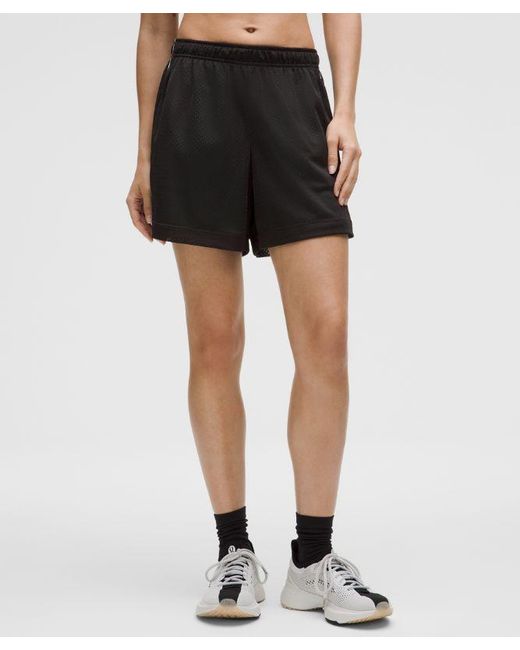 lululemon athletica Black Double-Layered Mesh Mid-Rise Short 5"