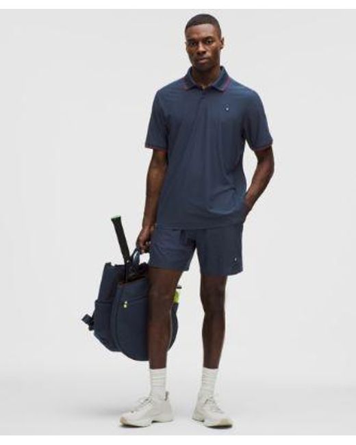 lululemon athletica Blue Uv-Protective Striped Mesh Tennis Polo Shirt for men