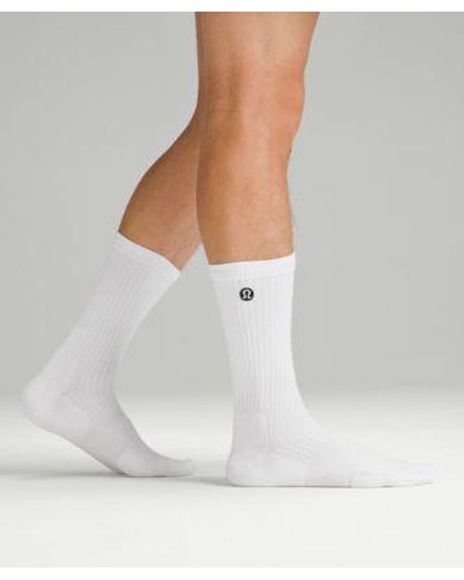 lululemon athletica Metallic Daily Stride Ribbed Comfort Crew Socks 3 Pack - Color White - Size L for men